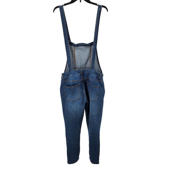 Free People Womens 31 Washed Denim Skinny Leg Overalls Side Zipper Pre-Owned - Picture 3 of 5